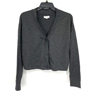 Colsie Cardigan Cropped Gray Ribbed Button V Neck Lightweight